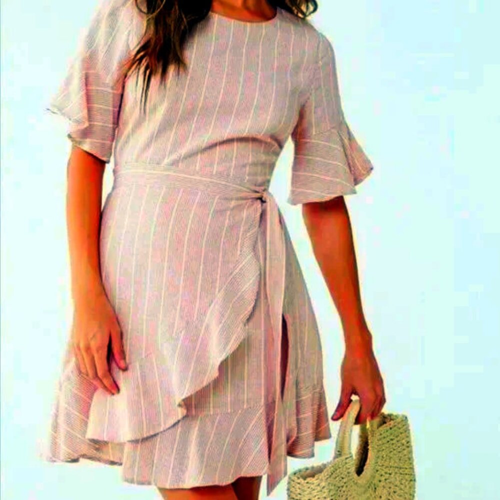 NWT!! Lumiere Red/Beige Candy Stripe Wrap Dress SZ L